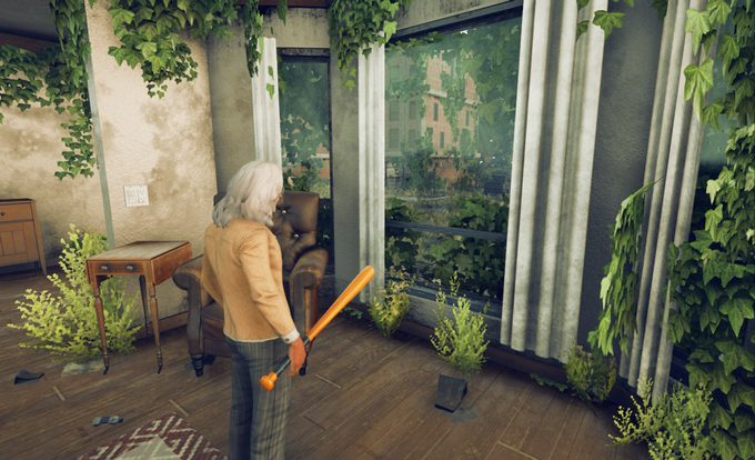 A scavenger explores an overgrown, ivy-covered ruin in Torn Valley